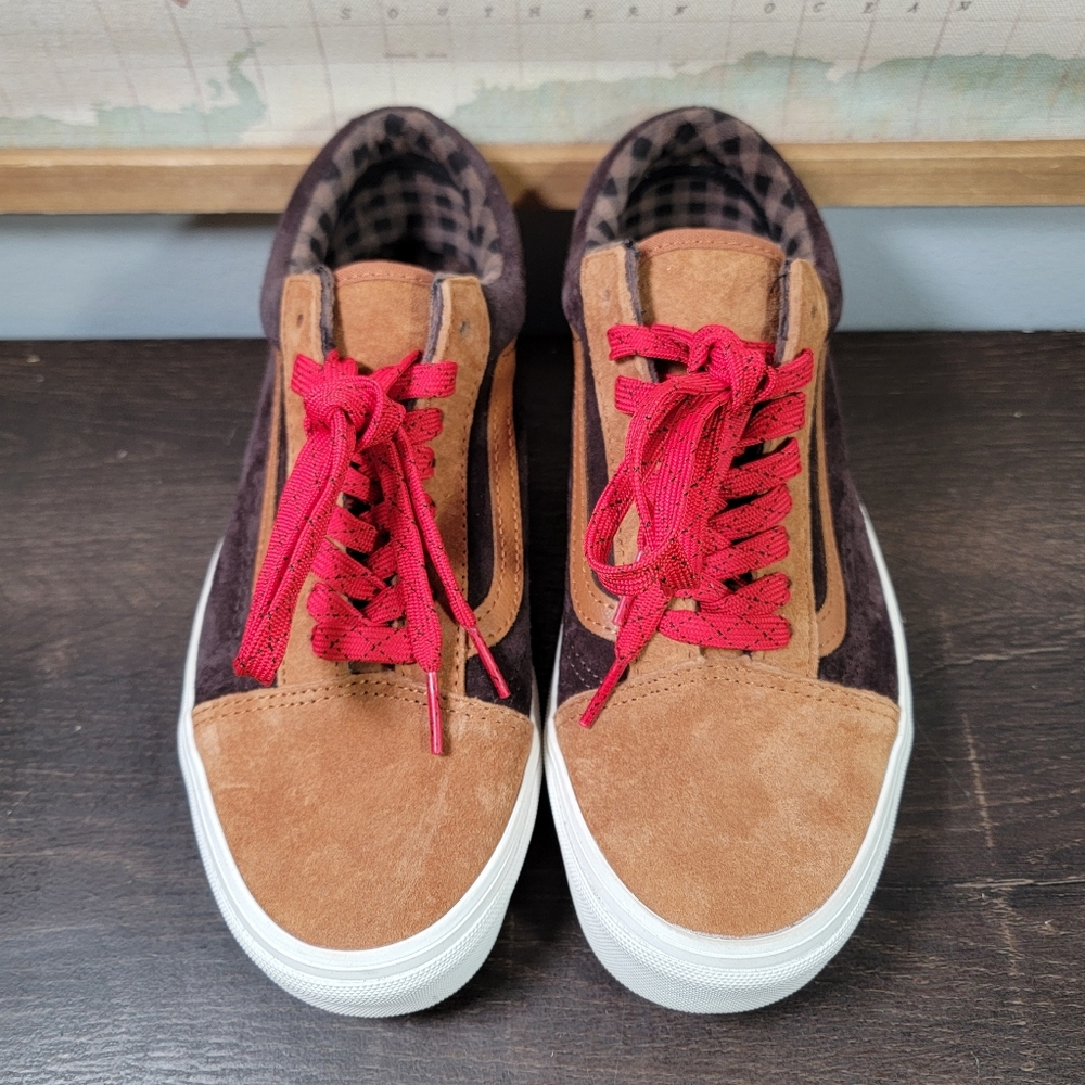 BRAND NEW Vans Old Skool Pig Suede Plaid Glazed Ginger Women's Size 9.0 - Picture 2 of 7